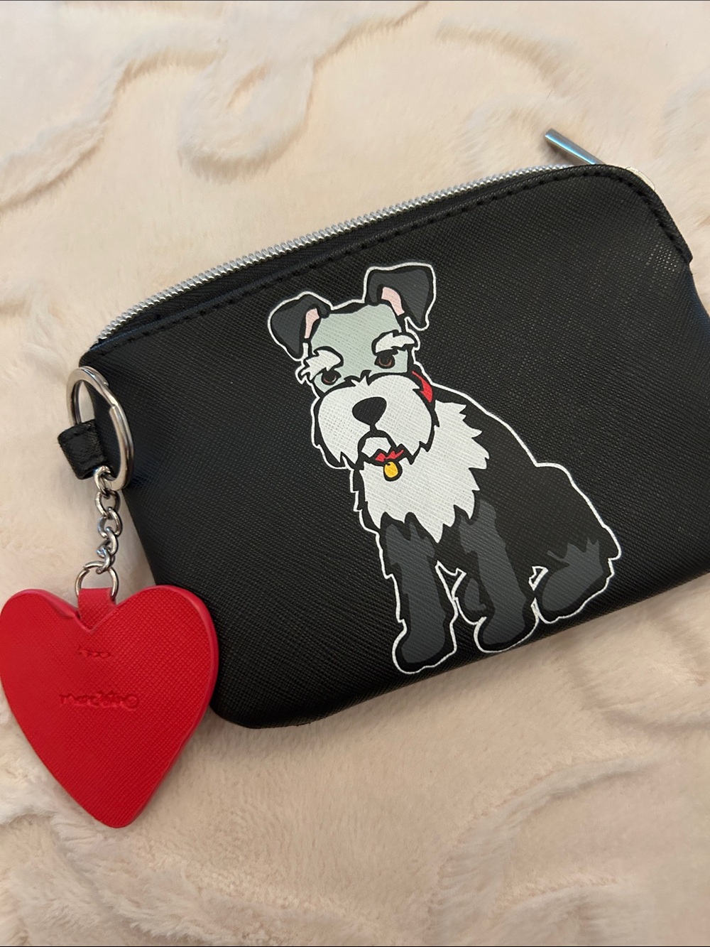 Marc Tetro NWOT Schnauzer Zippered coin pouch with red heart
